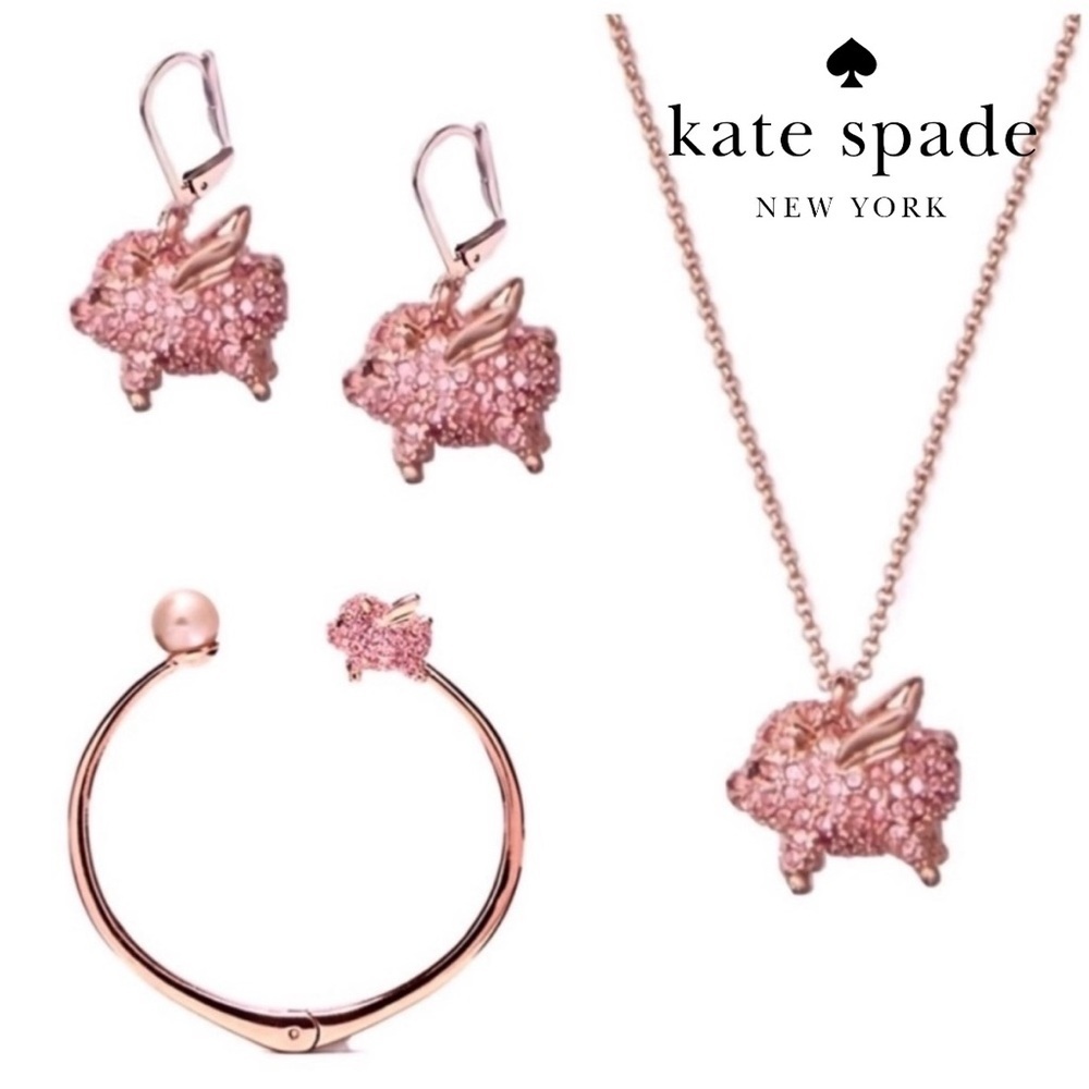 Kate Spade Flying Pig Jewelry Set Necklace Earrings Bracelet Gift Bag Box NWT - Picture 3 of 7